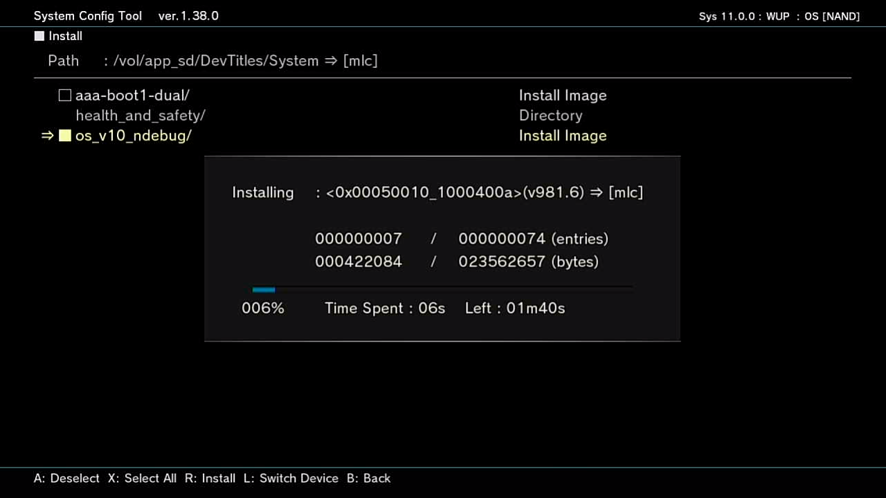 System Config Tool: Installing OSv10 2.13.01 (progress)