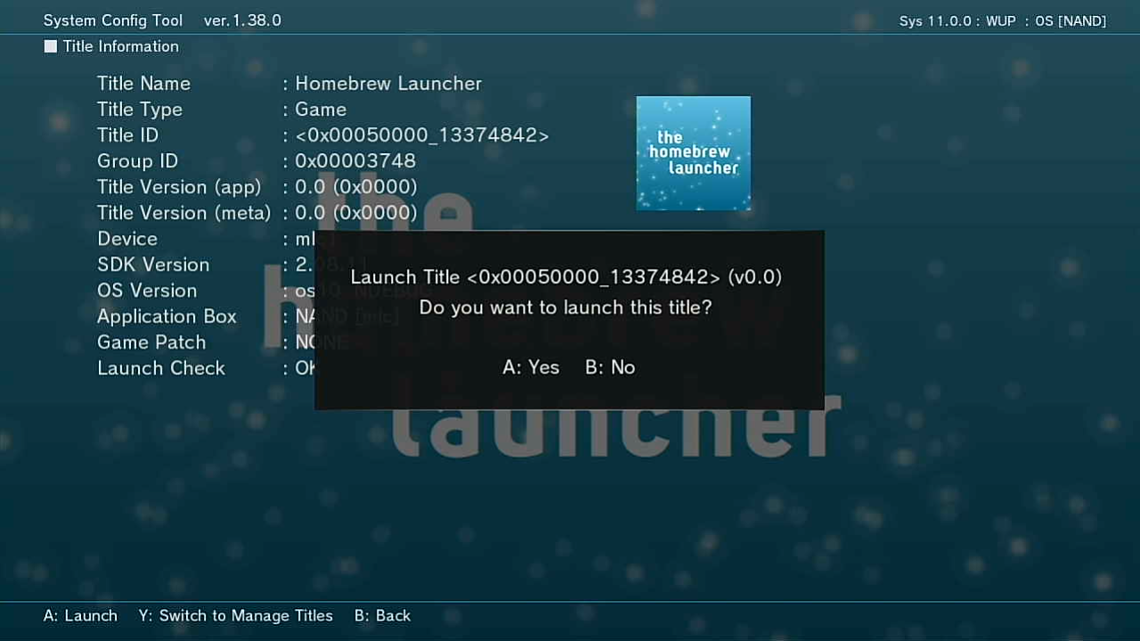 System Config Tool: launching Homebrew Launcher